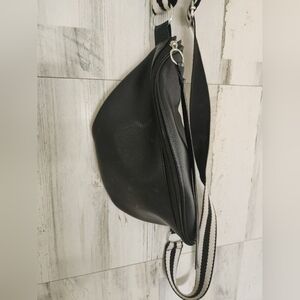 Black Crossbody Bag with Striped Strap